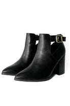 pleather pointed toe cutout ankle booties in black