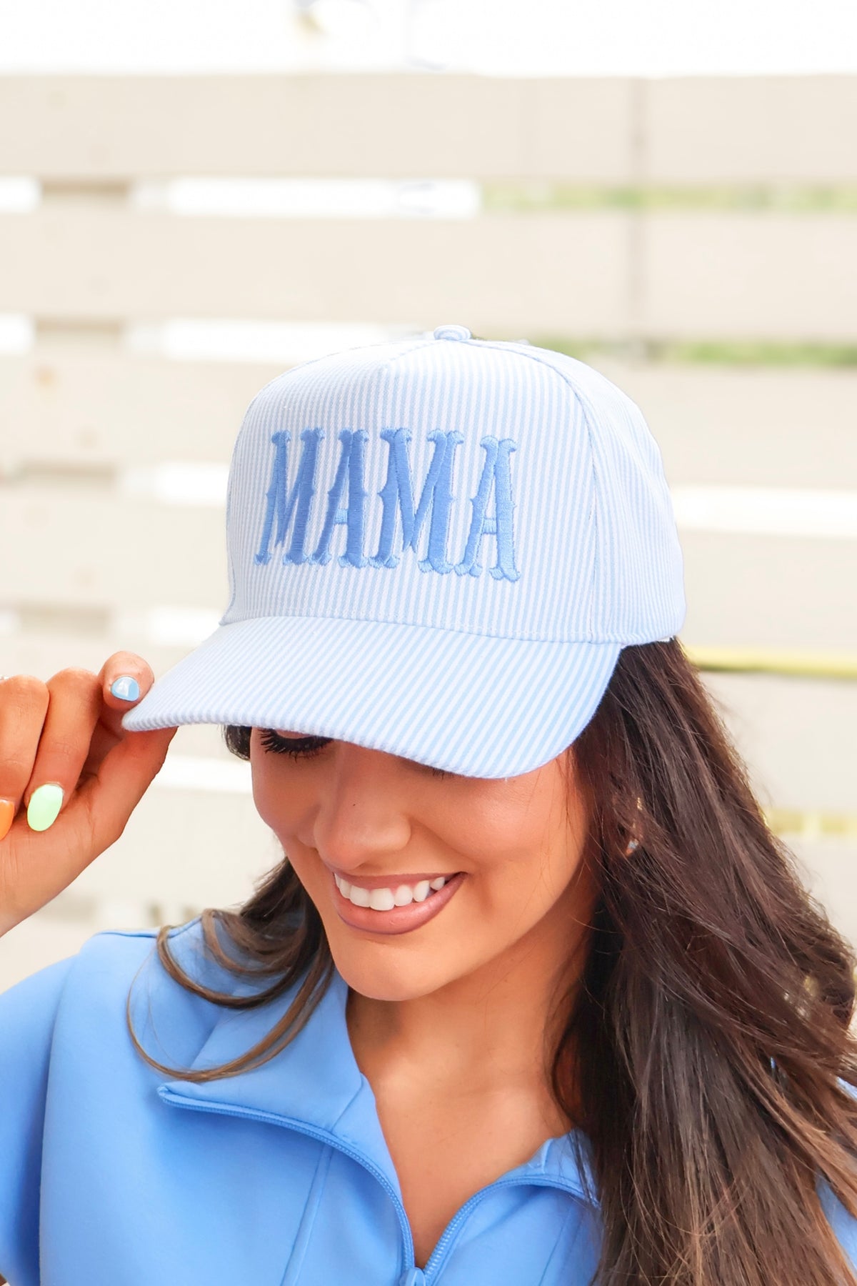 Mama Pinstripe Trucker Hat-ACC CAP