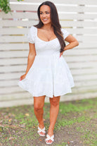 My One and Only Eyelet Puff Sleeve Mini Dress-DRESS CASUAL SOLID