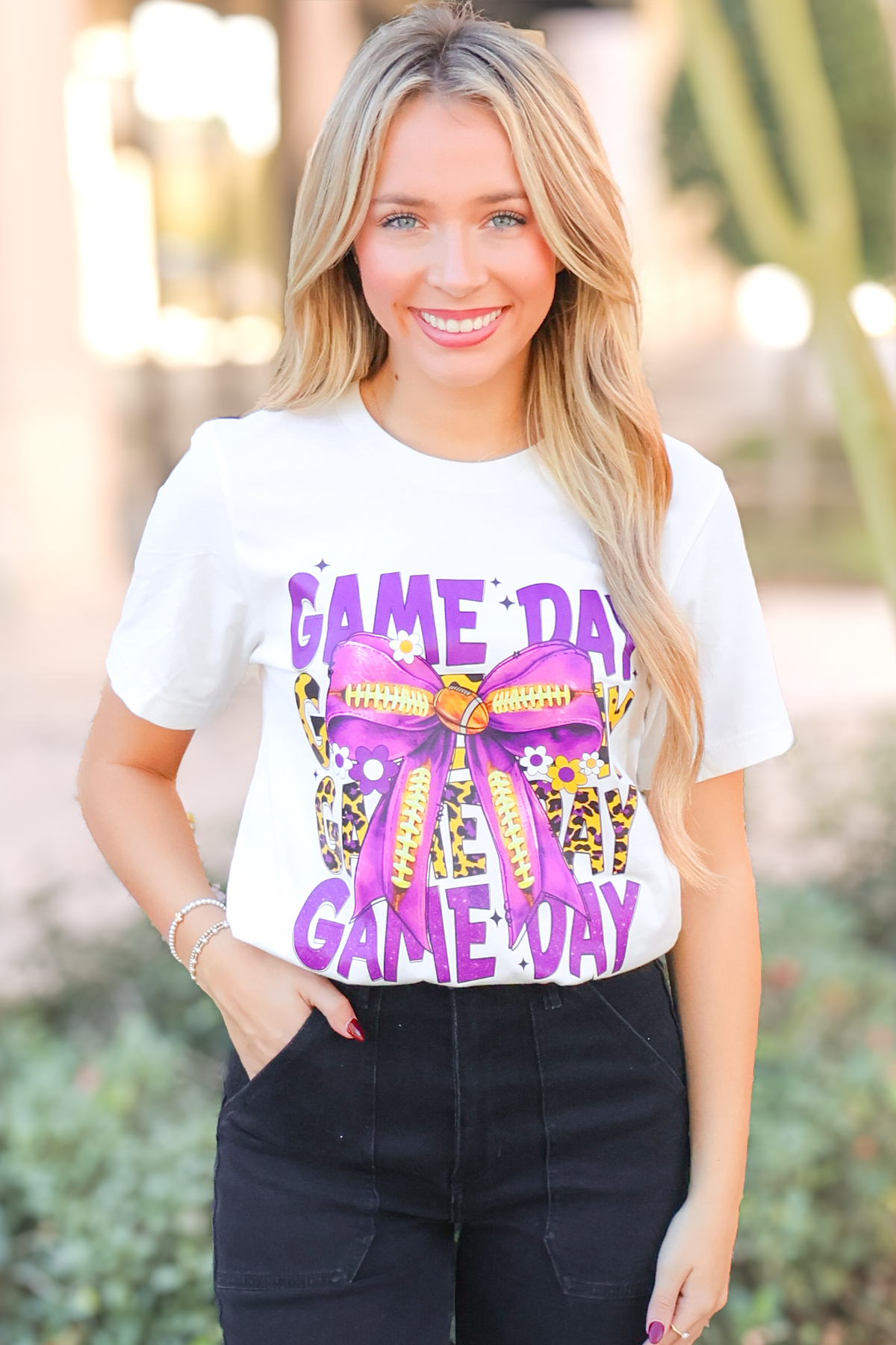 See Eye to Eye Football Bow Tee-TOP S/S PRINT