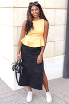 Time Goes By Boat Neck Solid Peplum Top in Yellow