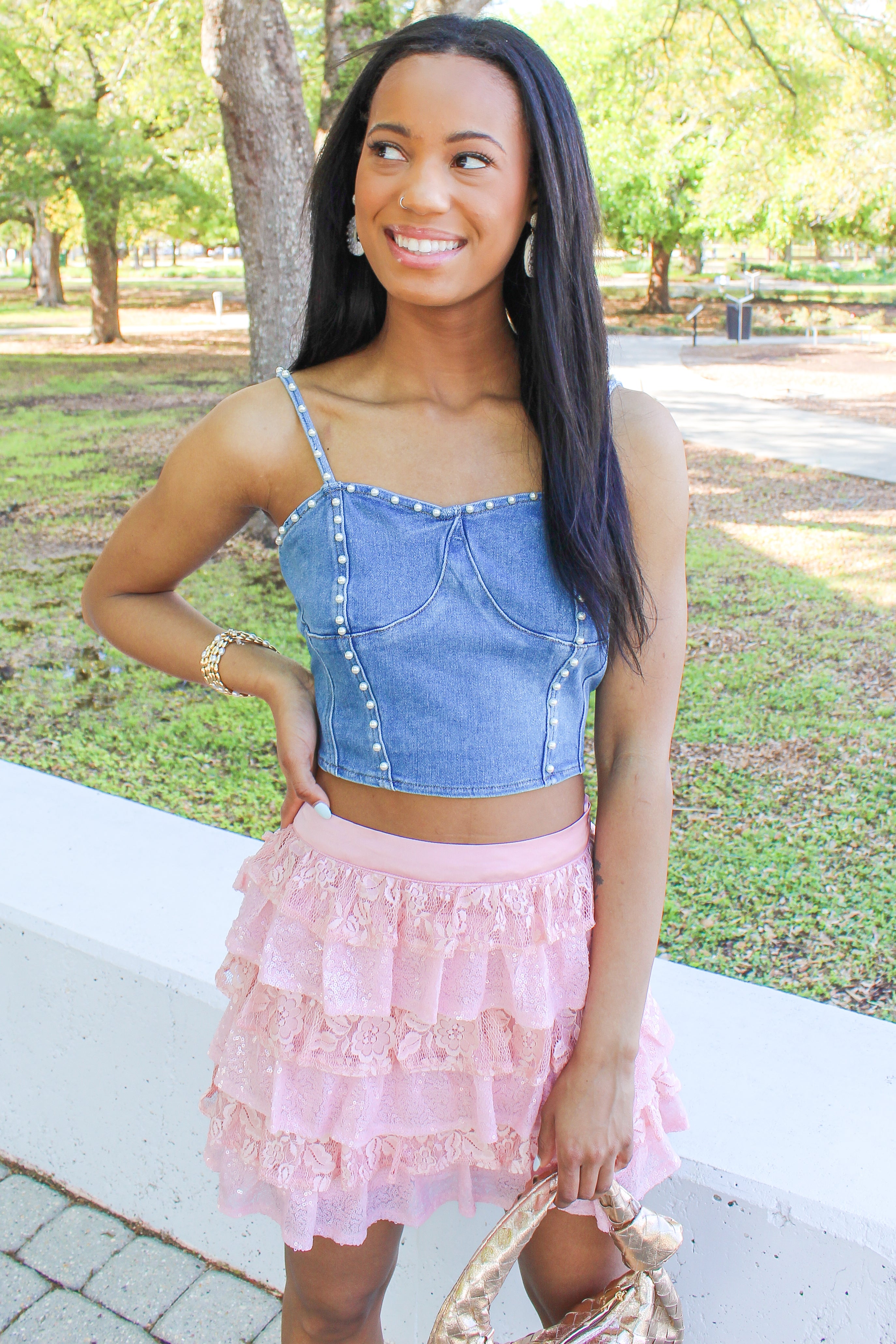 I'll See You There Denim Crop Top Size L Frock Candy