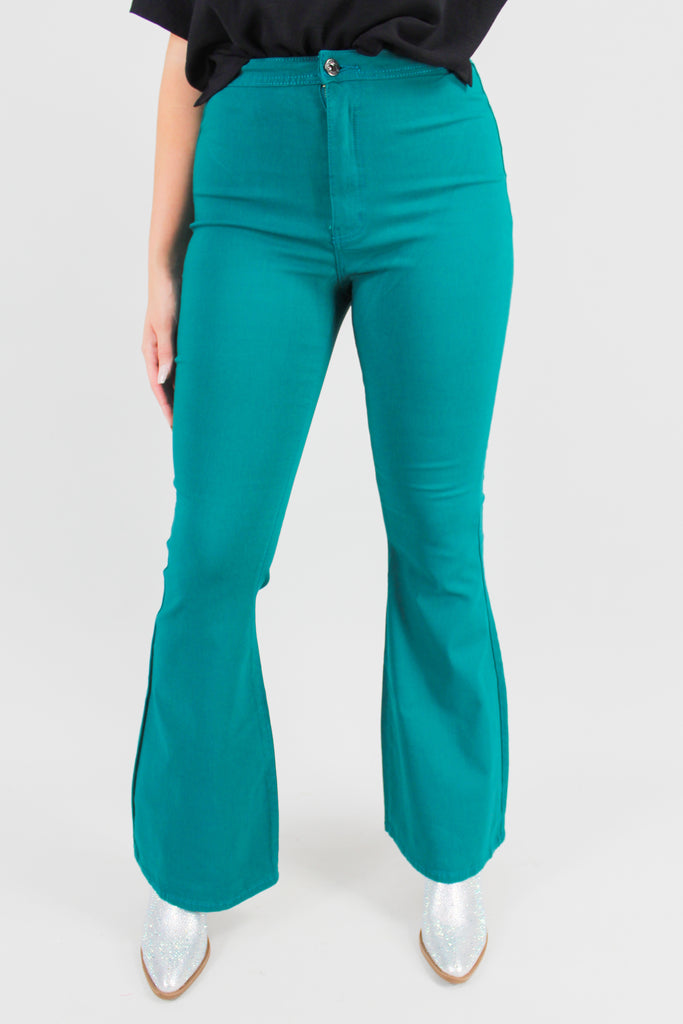 teal high waist jeans