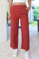 braided band straight leg jeans in brick