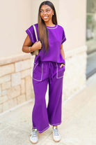 My Best Advice Short Sleeve Top and Pant Set in Purple