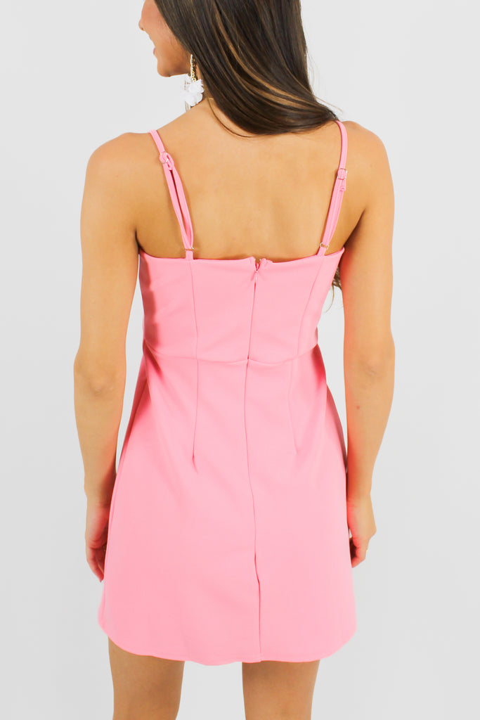 no matter the odds pink mini dress with a bow detail on the top front