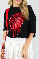 One For The Team Sequin Tee in Red/Black-TOP S/S PRINT