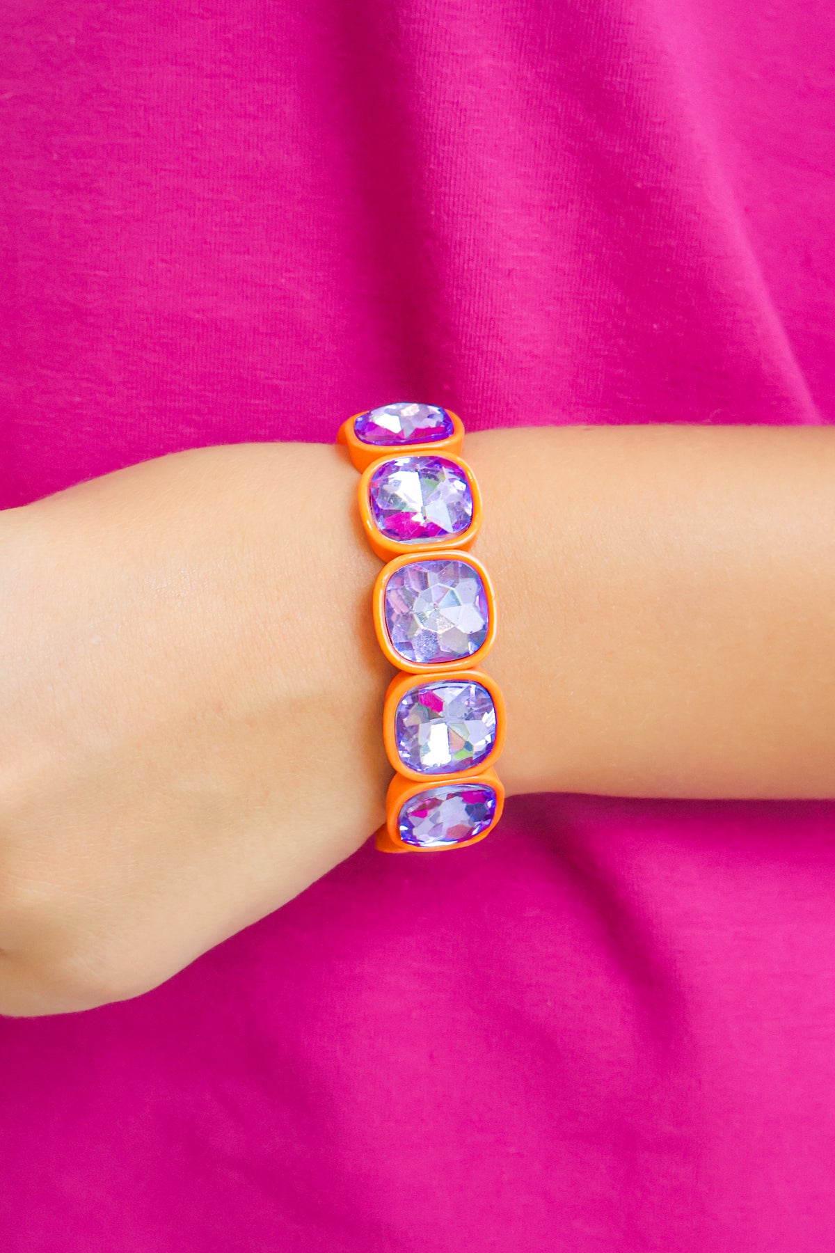 Taken Into Account Crystal Framed Bracelet in Orange Purple