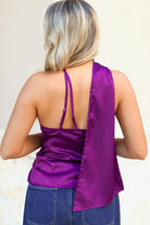 Change the Game One Shoulder Scarf Top in Purple - back view