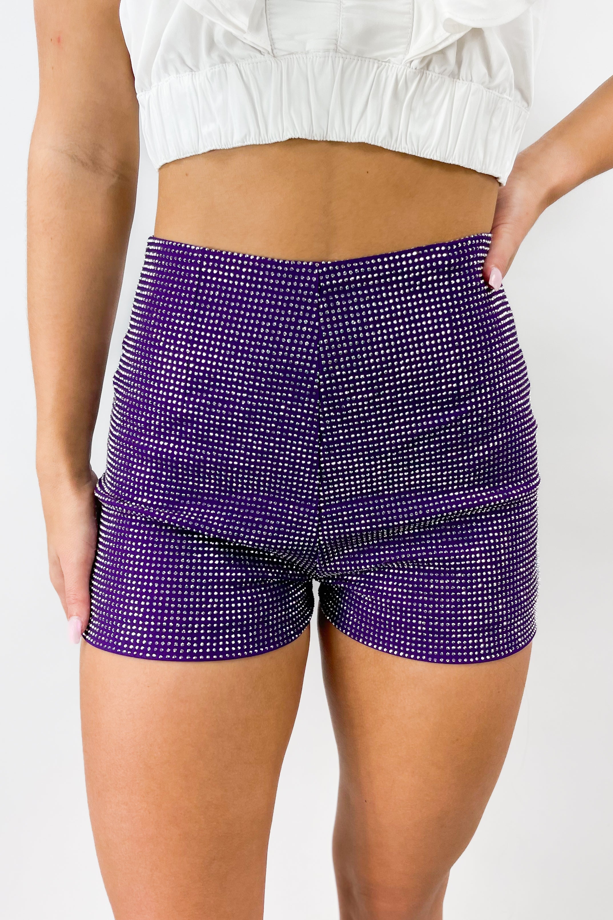 Frock Candy Rhinestone Cowgirl Shorts in Purple Purple / S