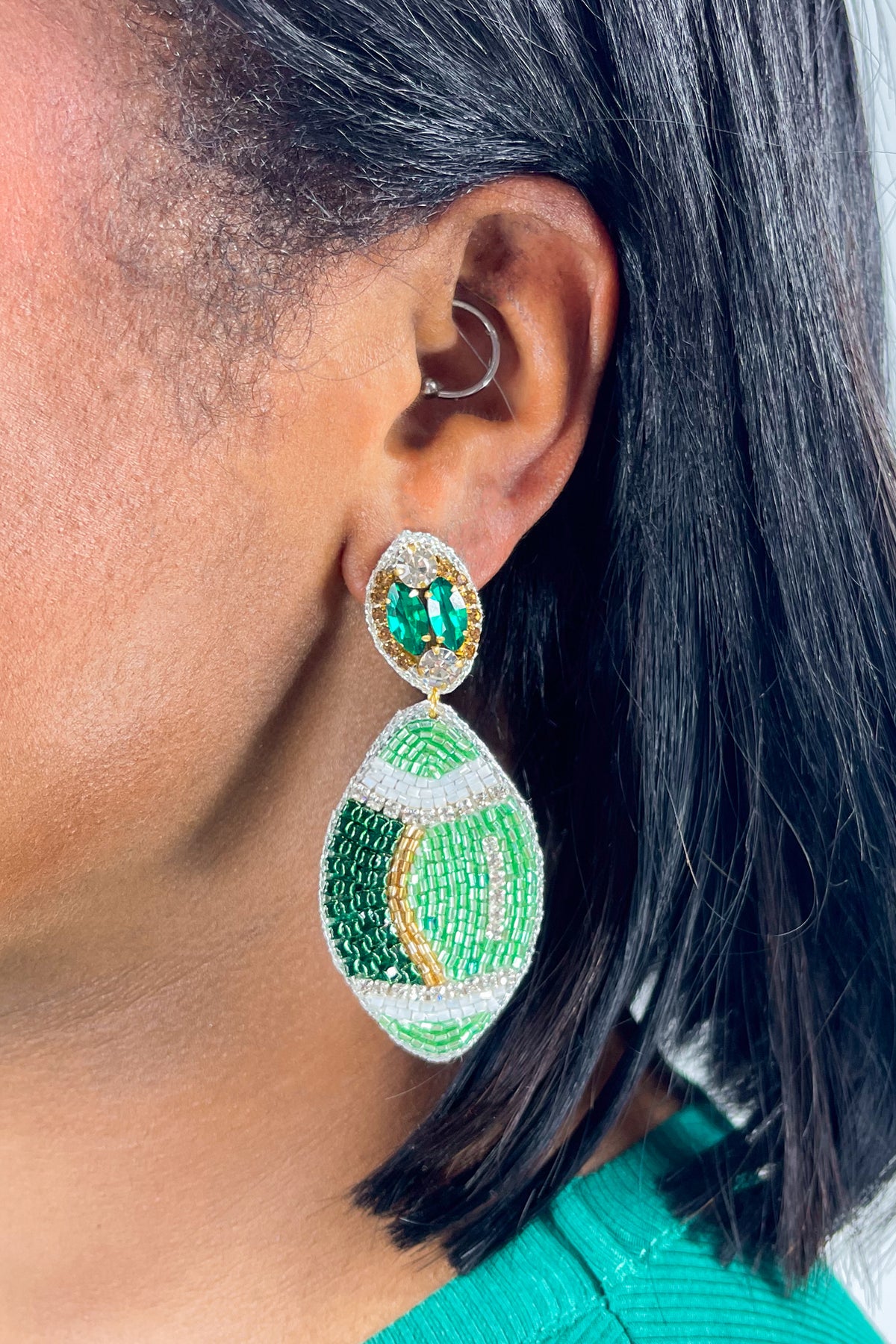 Football Earrings in Green by Taylor Shaye-ACC EARRING