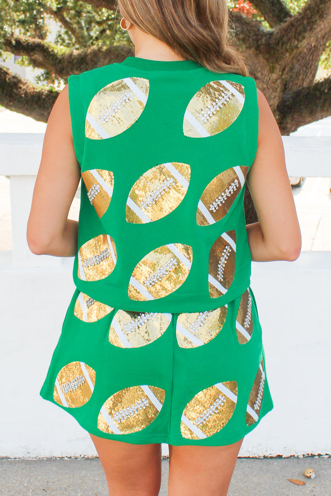 green tank with sequin and rhinestone footballs by queen of sparkles