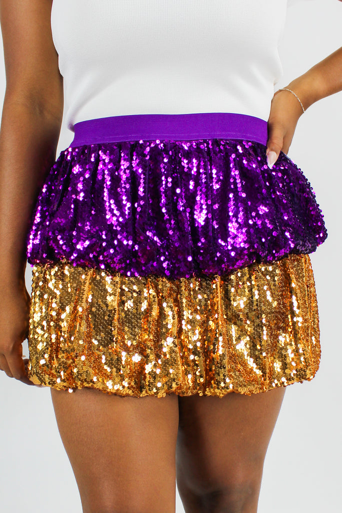 purple gold skirt