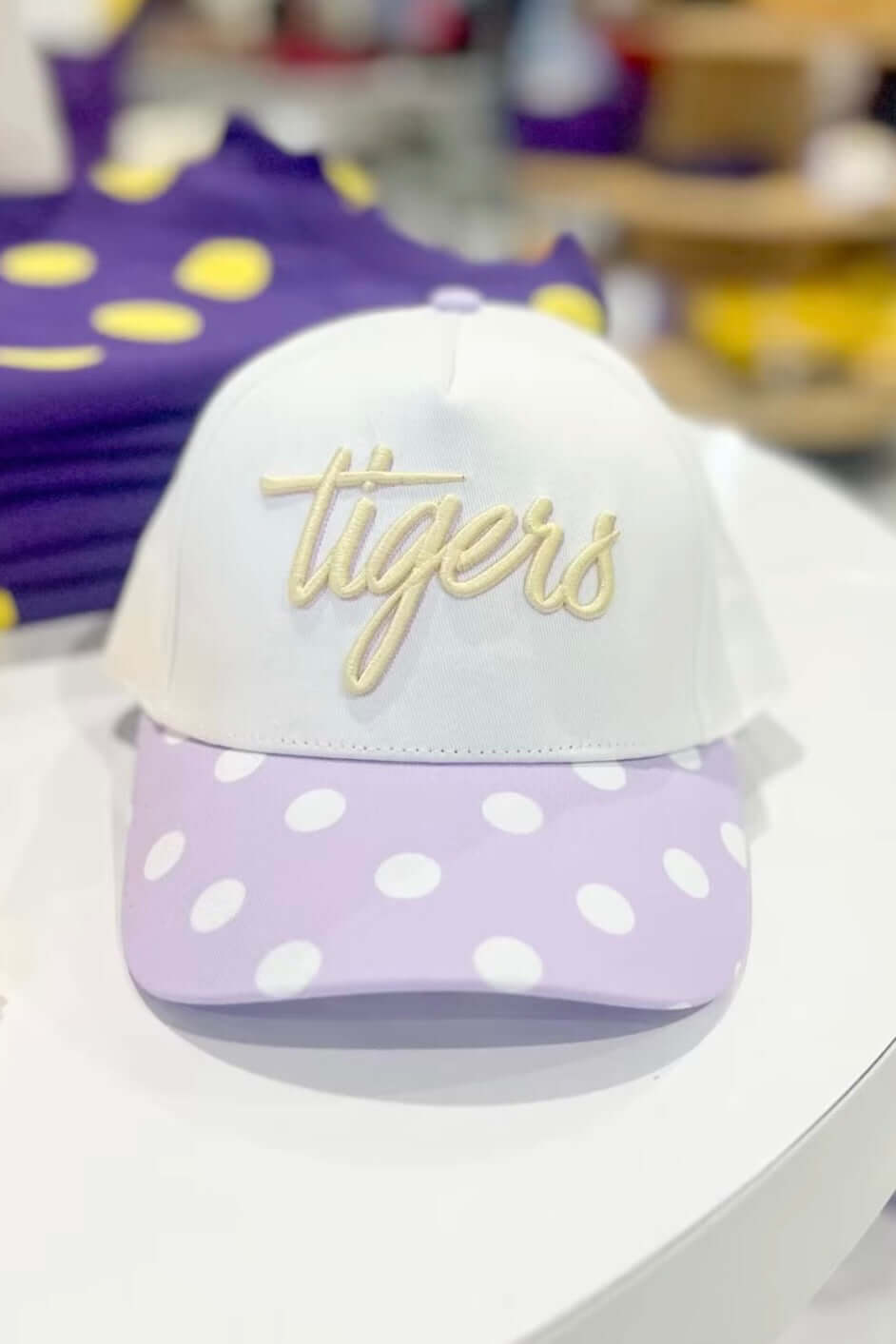 Tigers Embroidered Polka Dot Baseball Cap in Lavender - alternate view