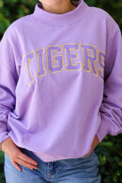 Tigers Mock Neck Varsity Sweatshirt in Lavender