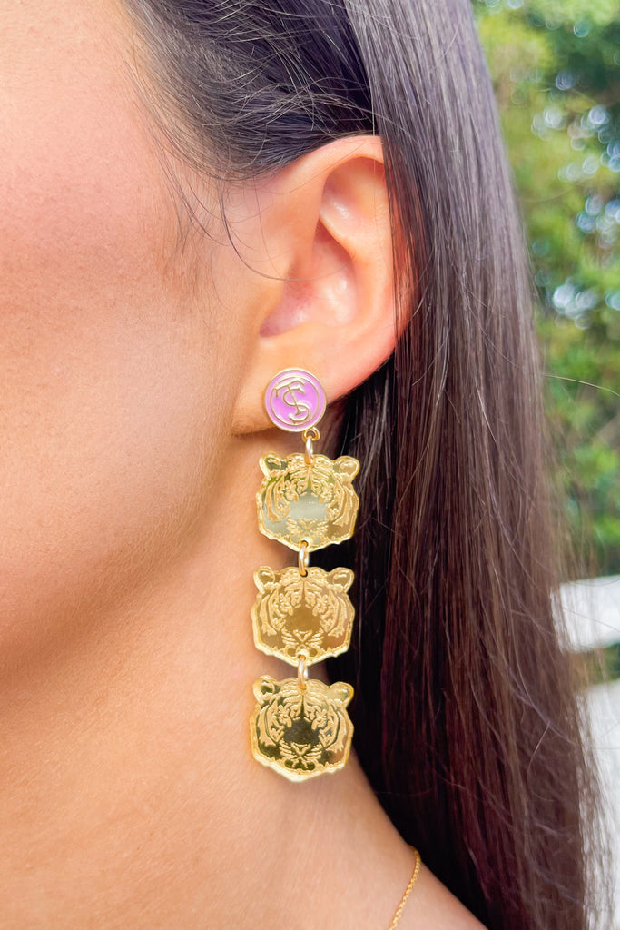 triple tiger drop earrings