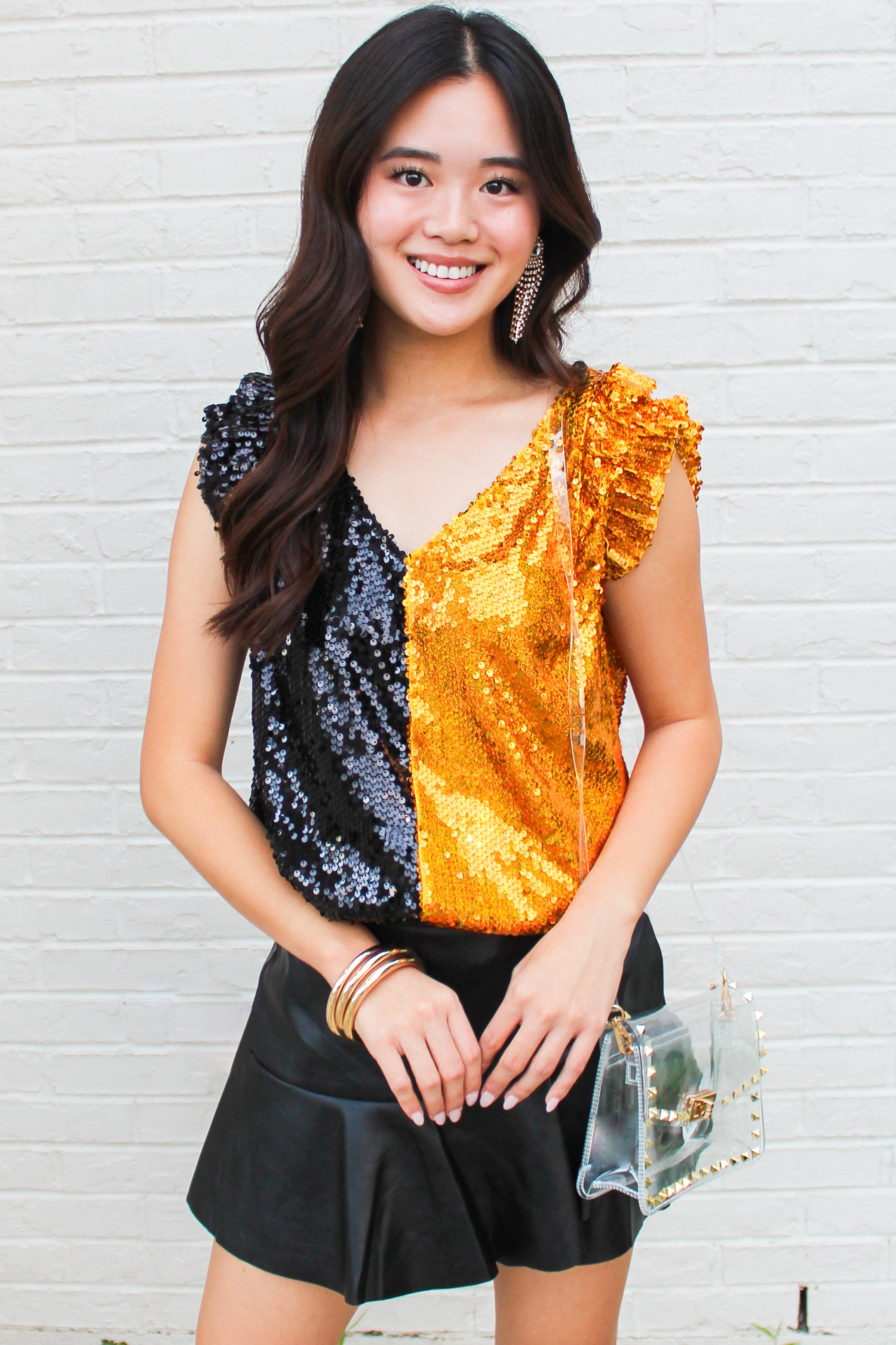 Two for One Sequin Tank in Black Gold