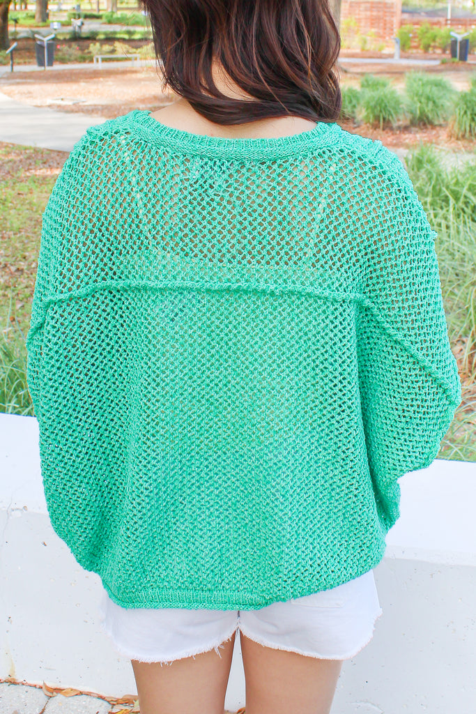 sage green see through mesh swimsuit cover up knit top