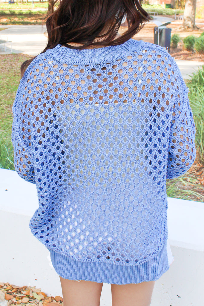 light blue knit mesh swimsuit cover up top