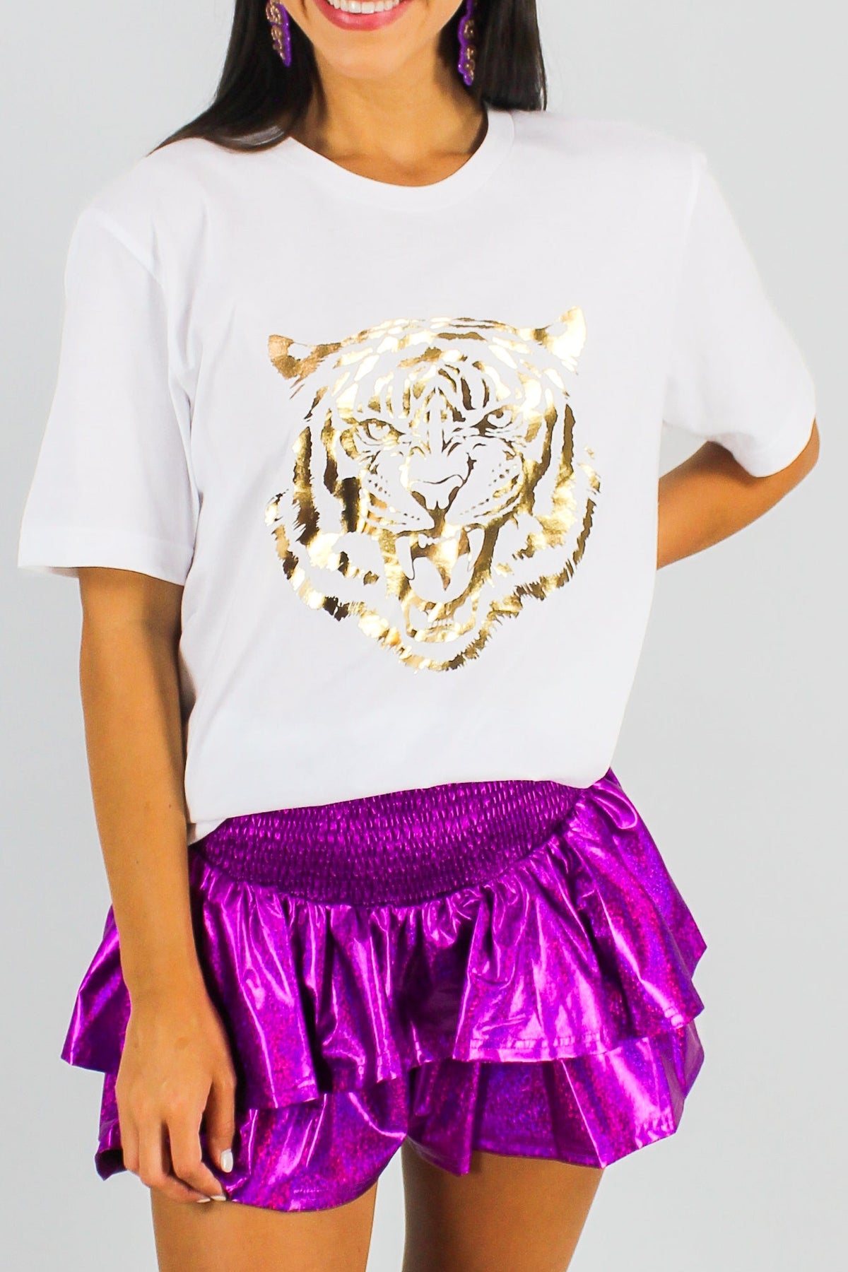 golden tiger face tee in white