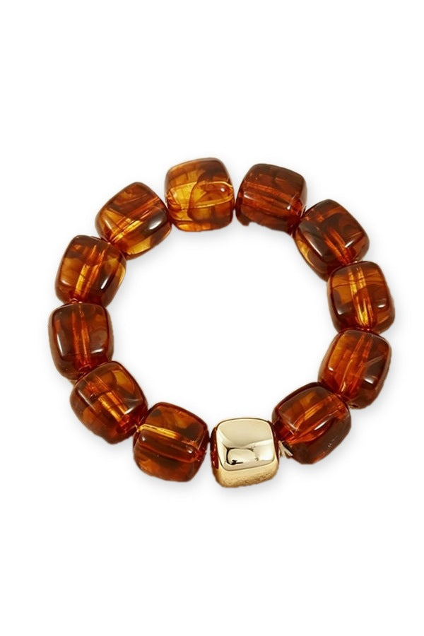 Acrylic Gems Gold Ball Bracelet in Brown