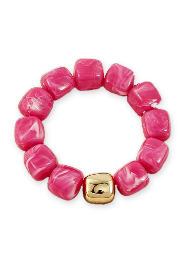 Acrylic Gems Gold Ball Bracelet in Hot Pink