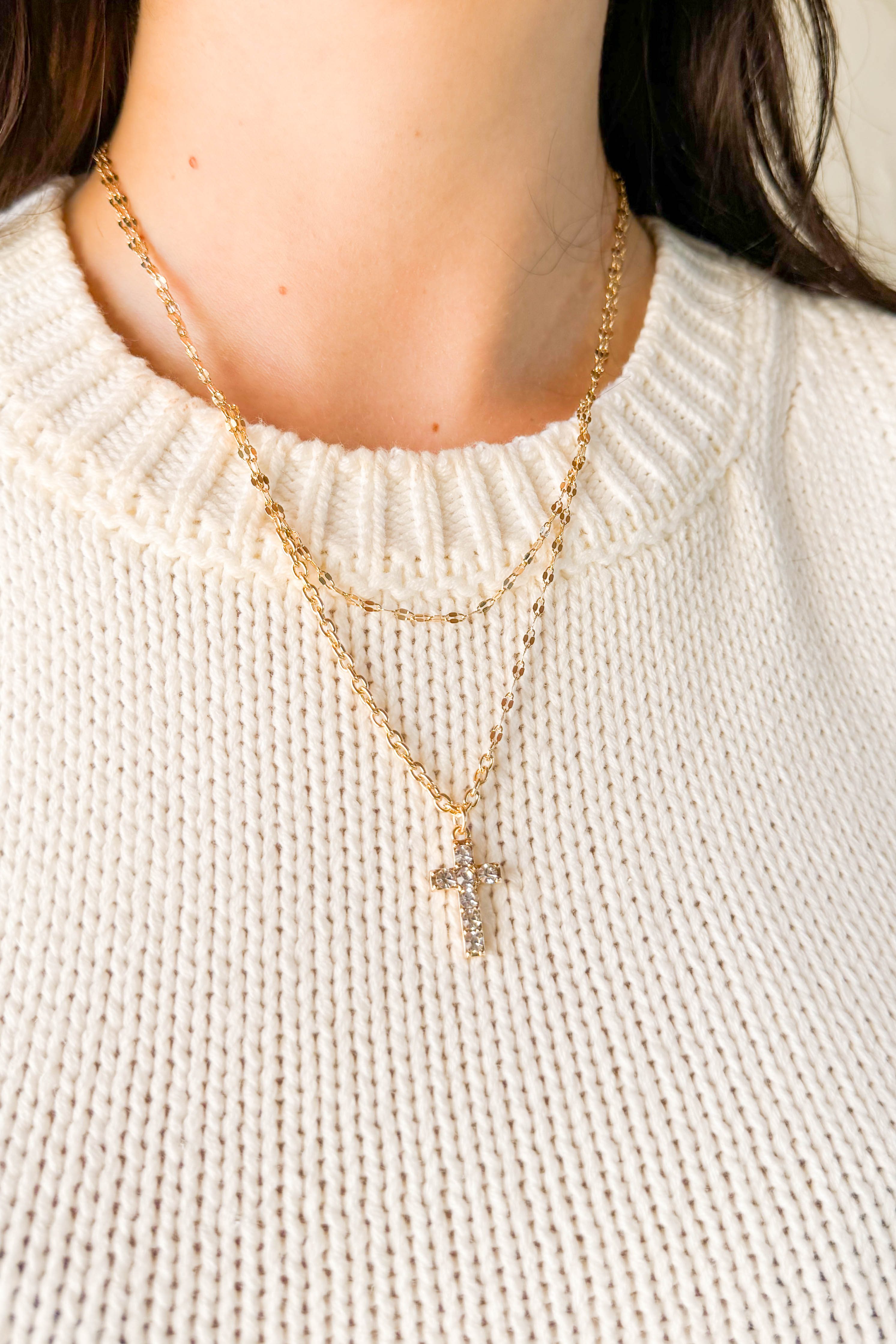 All You Do Layered Rhinestone Cross Necklace - Frock Candy