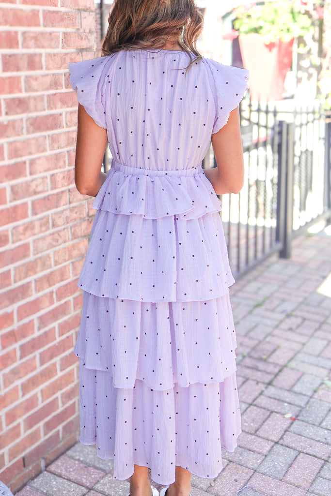 back of ruffle tiered midi dress