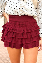 Need A Favor Smocked Band Ruffle Skirt in Merlot-SKIRT CASUAL SOLID