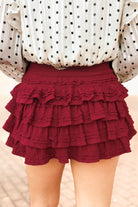 Need A Favor Smocked Band Ruffle Skirt in Merlot-SKIRT CASUAL SOLID