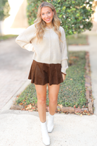 Cloudy Days Waffle Knit Sweater-TOP L/S SOLID