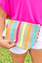 Bon Voyage Textured Stripe Pouch-HANDBAG CLUTCH