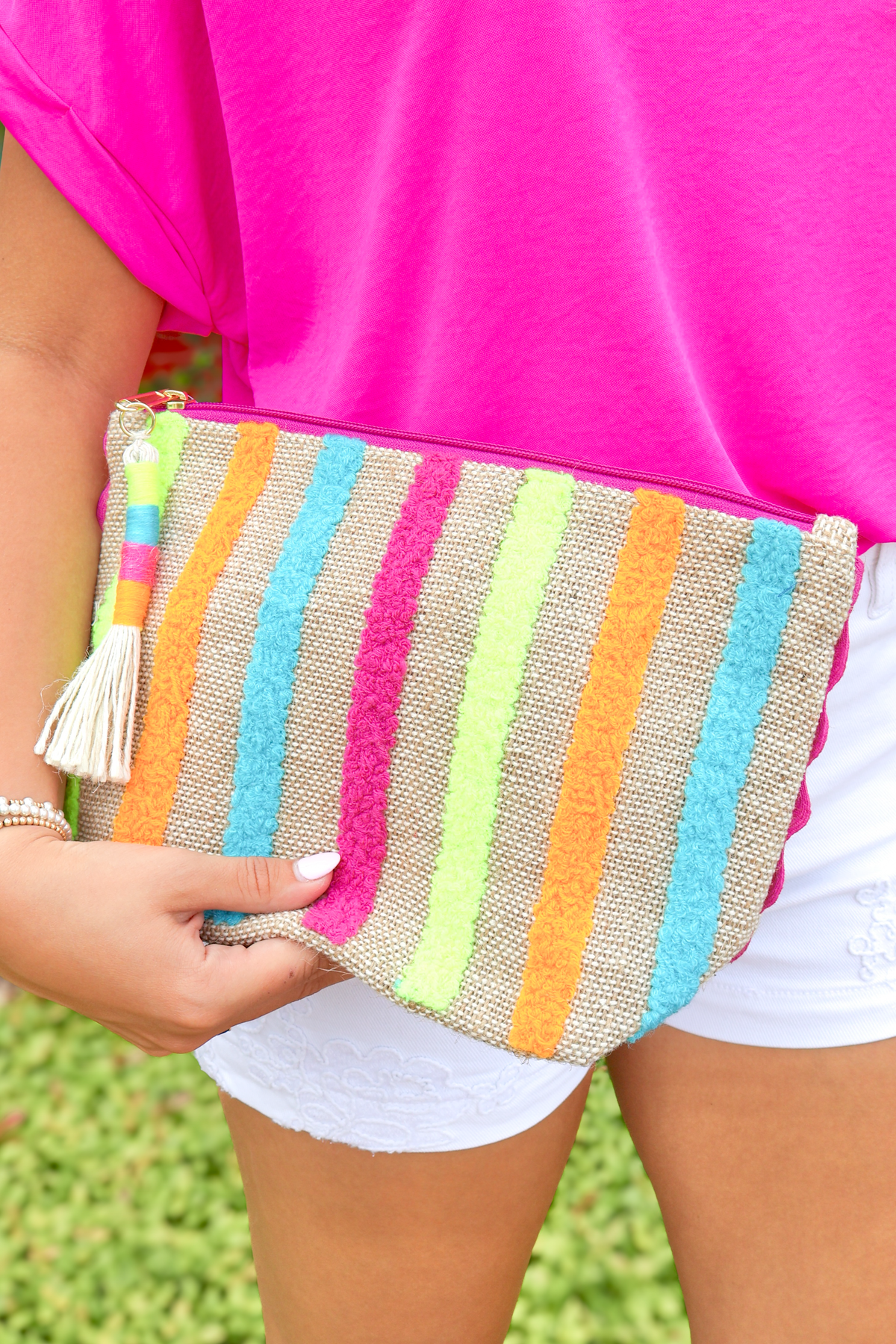 Bon Voyage Textured Stripe Pouch-HANDBAG CLUTCH