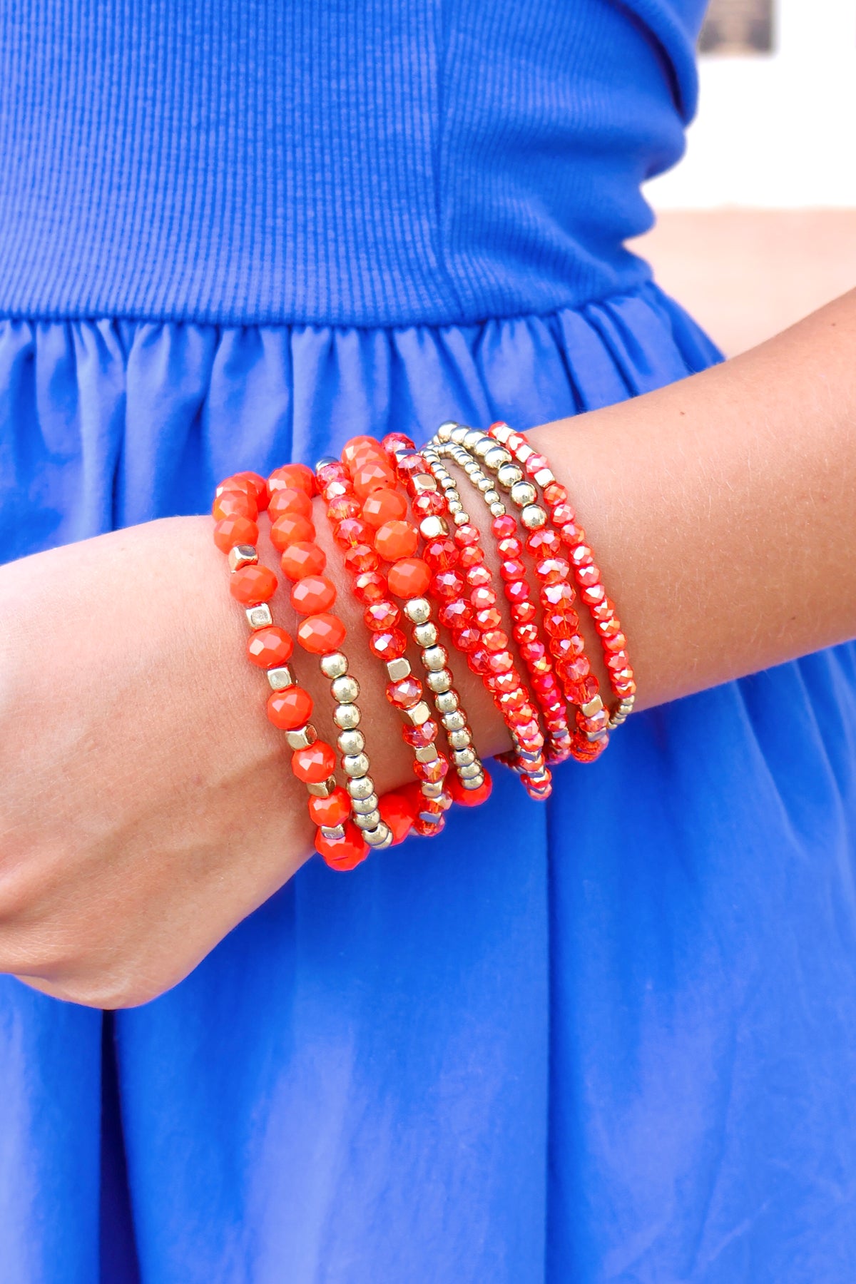 Be Bold Orange and Gold Mixed Bead Bracelet Set
