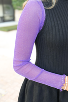 Purple shimmer mock neck mesh top