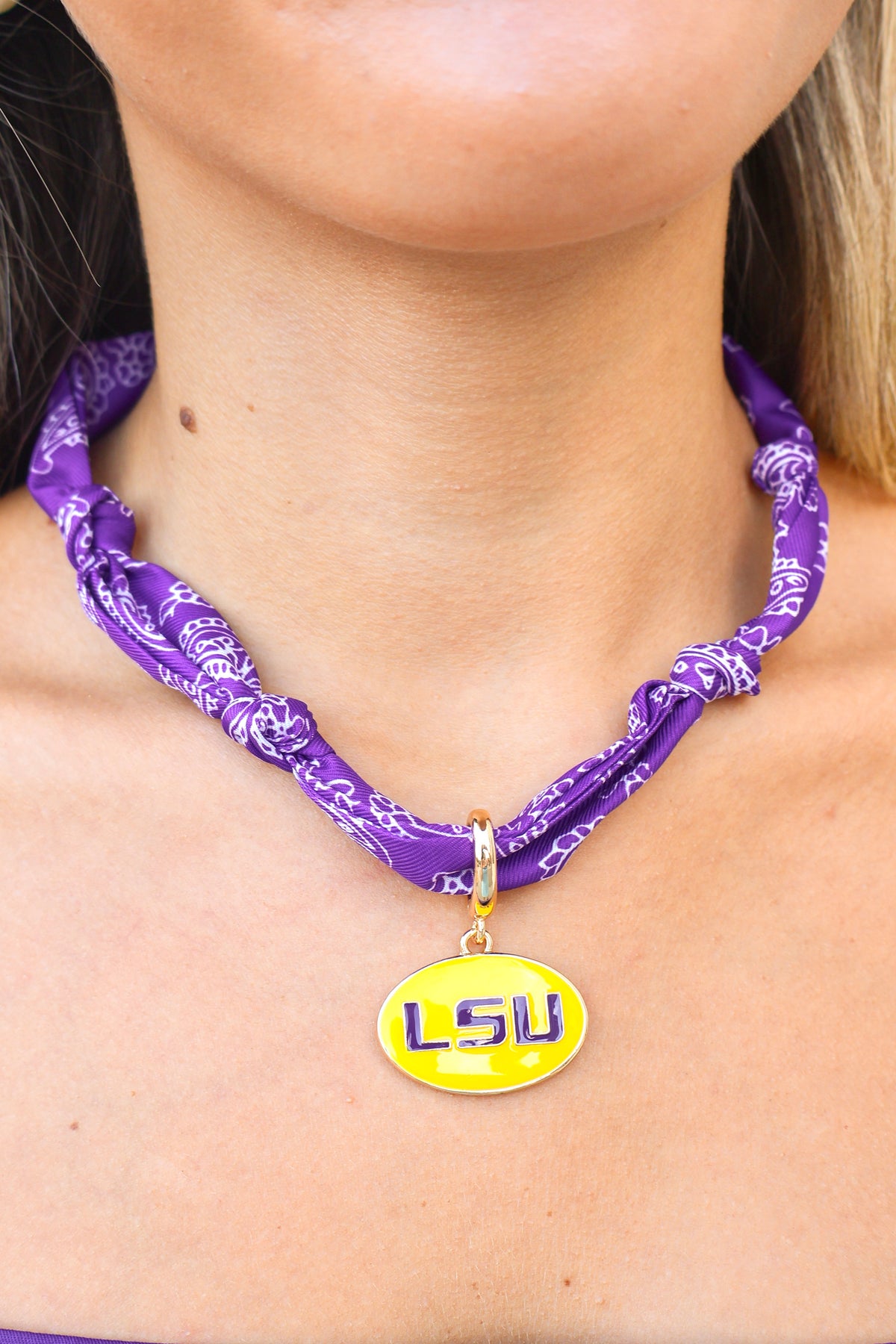 LSU logo pendant scarf necklace