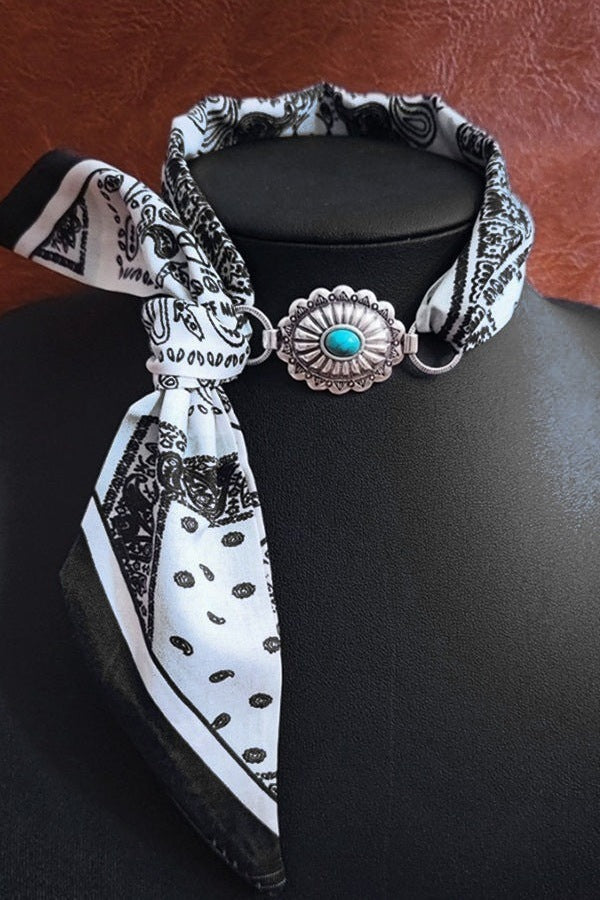 Western Luxe Bandana Concha Choker in Black & White