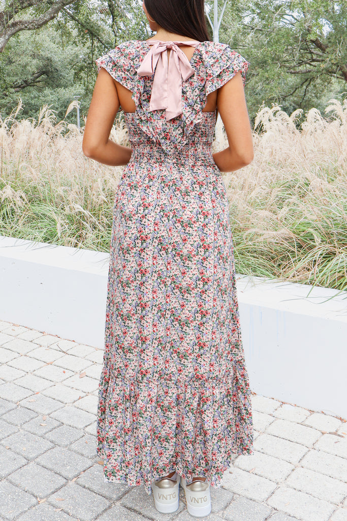 back of floral maxi dress
