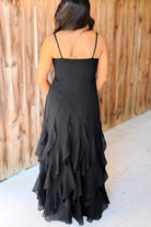 The Right Path Lace Ruffle Detail Maxi Dress in Black - back view