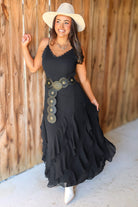 The Right Path Lace Ruffle Detail Maxi Dress in Black
