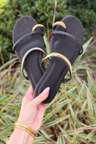 Save Me a Spot Toe Loop Strappy Sandal in Black-SHOE SANDALS