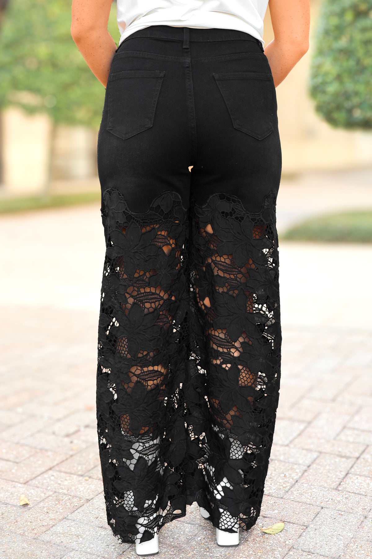 Strut Your Stuff Pearl Trim Lace Jeans - back view