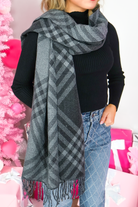 Come Back Around Monotone Plaid Blanket Scarf-ACC SCARF FALL