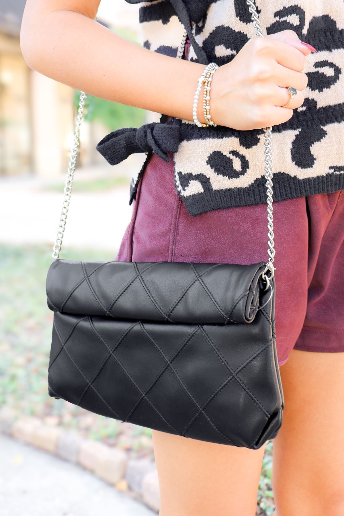 I'm Yours Tonight Diamond Stitch Magnet Fold Bag-HANDBAG CROSSBODY