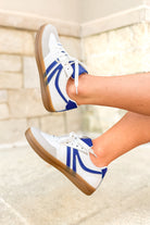 My Comfort Zone Stripe Detail Pleather Sneakers in Blue