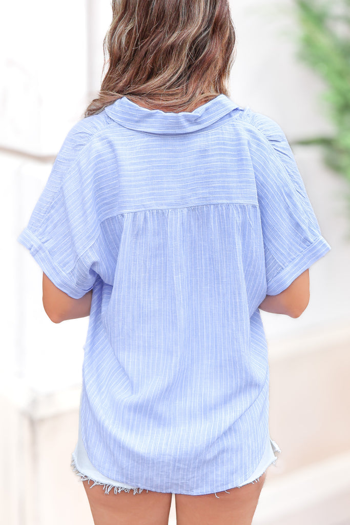 back of striped button top