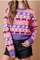 Better in Color Halloween Icons Cropped Sweater in Pink and Purple