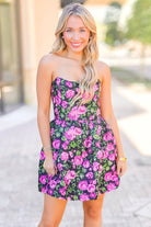 Made You Blush Strapless Jacquard Corset Mini Dress-DRESS CASUAL PRINT