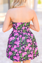 Made You Blush Strapless Jacquard Corset Mini Dress-DRESS CASUAL PRINT