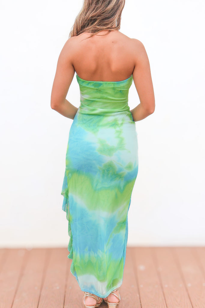back of tie dye maxi dress